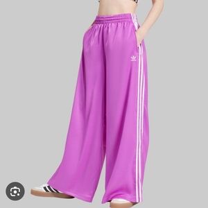 Adidas Adicolor womens Satin Track pants Wide Leg pants Size 14 purple IY7308